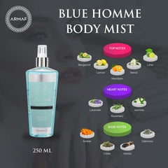 Armaf Blue Homme Fragrance Body Mist For Men 250ml 8.4 Fl.oz. Long Lasting | Alcohol Free