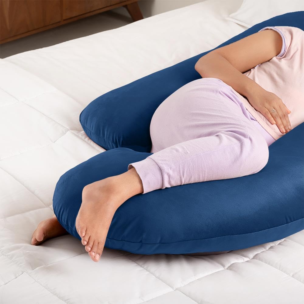 Pregnancy Pillow, J Shaped Pillow, Maternity Pillow For Sleeping - Dark Blue | Pillow For Pregnant Women, Velvet Cover | Full Body Support For Better Sleep, Pillow For Back Support