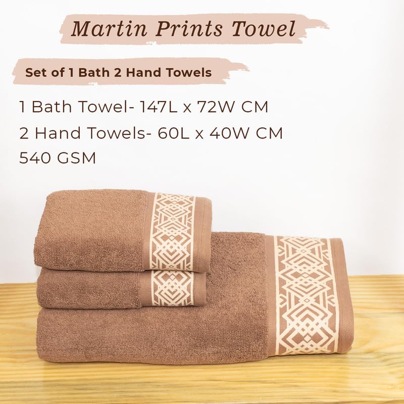 Rangoli 100% Cotton Fibre 2 Hand & 1 Bath Towel 1100 Gsm | Highly Durable & Absorbent Towel | Skin-Friendly & Quick Drying Luxury Towels (Golden Brown) - Pack Of 3