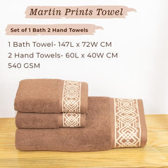 Rangoli 100% Cotton Fibre 2 Hand & 1 Bath Towel 1100 Gsm | Highly Durable & Absorbent Towel | Skin-Friendly & Quick Drying Luxury Towels (Golden Brown) - Pack Of 3