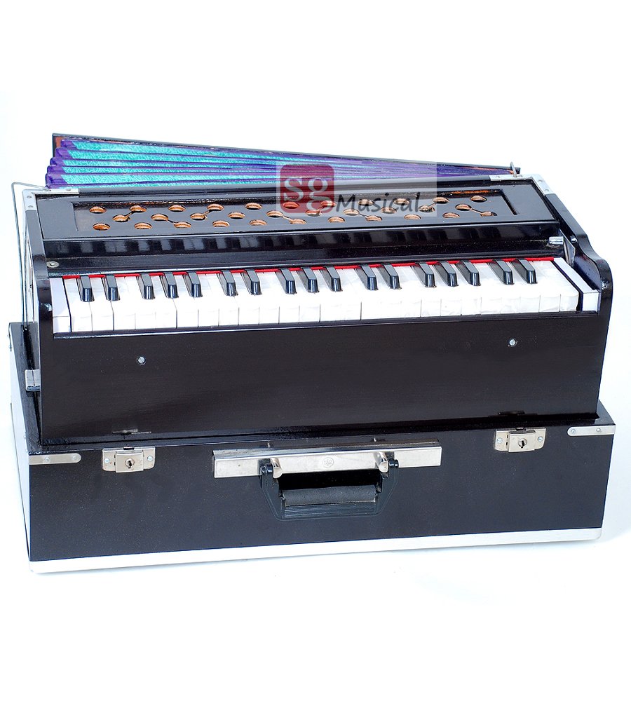 Musical Instrument Harmonium With Full Wooden Top Cover - 3 1/2 Octaves, Total 42 Keys, Two Reeds (Base- Male), Instant Response Keyboard - No Lag Time