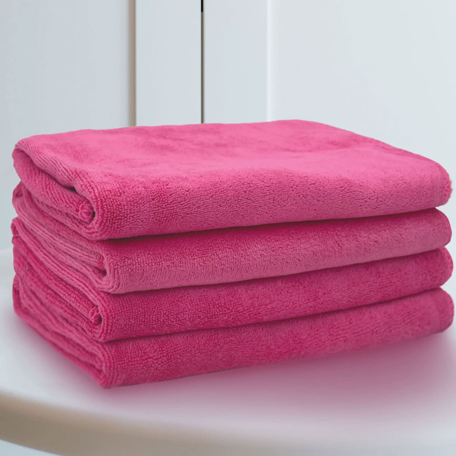 Showstopper Super Soft Microfiber Hand Towels 800 Gsm | Ultra Absorbent, Lint-Free, Scratch-Free, Quick-Dry, Gym & Workout Towels - Set Of 4 (Pink)