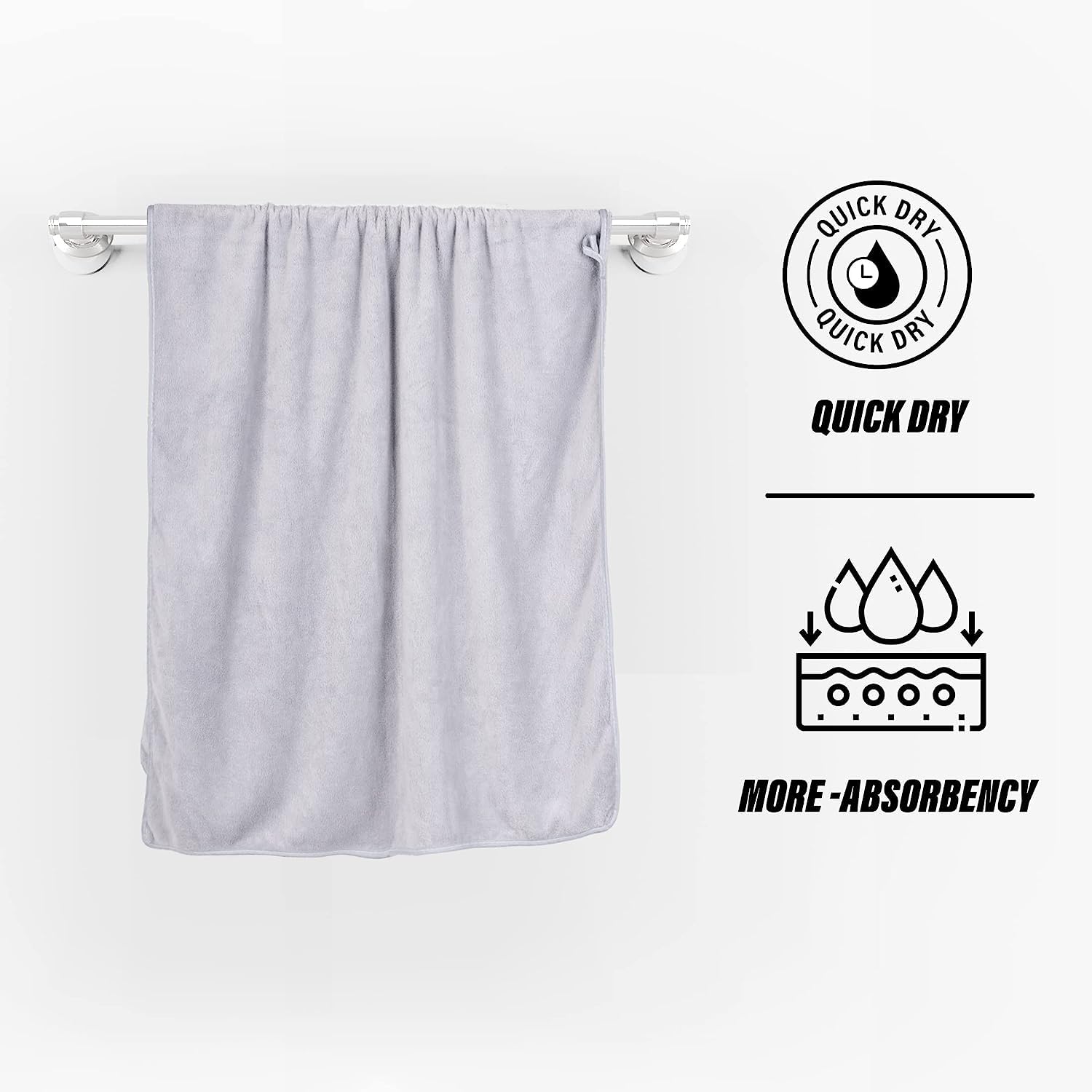 Glivary Microfiber Bath-Soft Towels 640 Gsm | With Hook Quick Dry Super Absorbent-Bath Towel For Men & Women (Grey/Purple) | Pack Of 2
