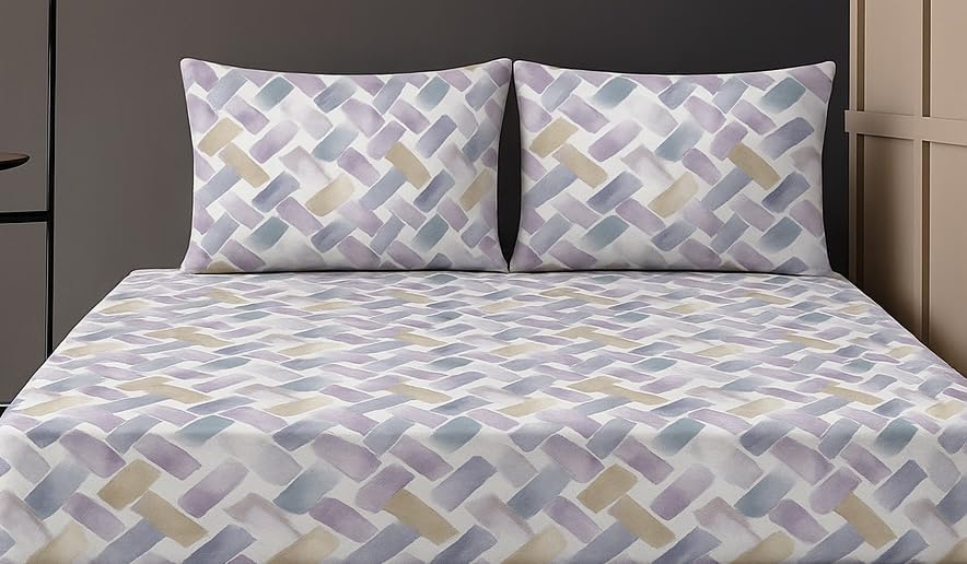 1 Bedsheet For Double Bed With 2 Pillow Covers - 90 X 100 Inches, Purple | Premium Cotton Material Double Bedsheet Queen Size | Skin Friendly & Long Lasting