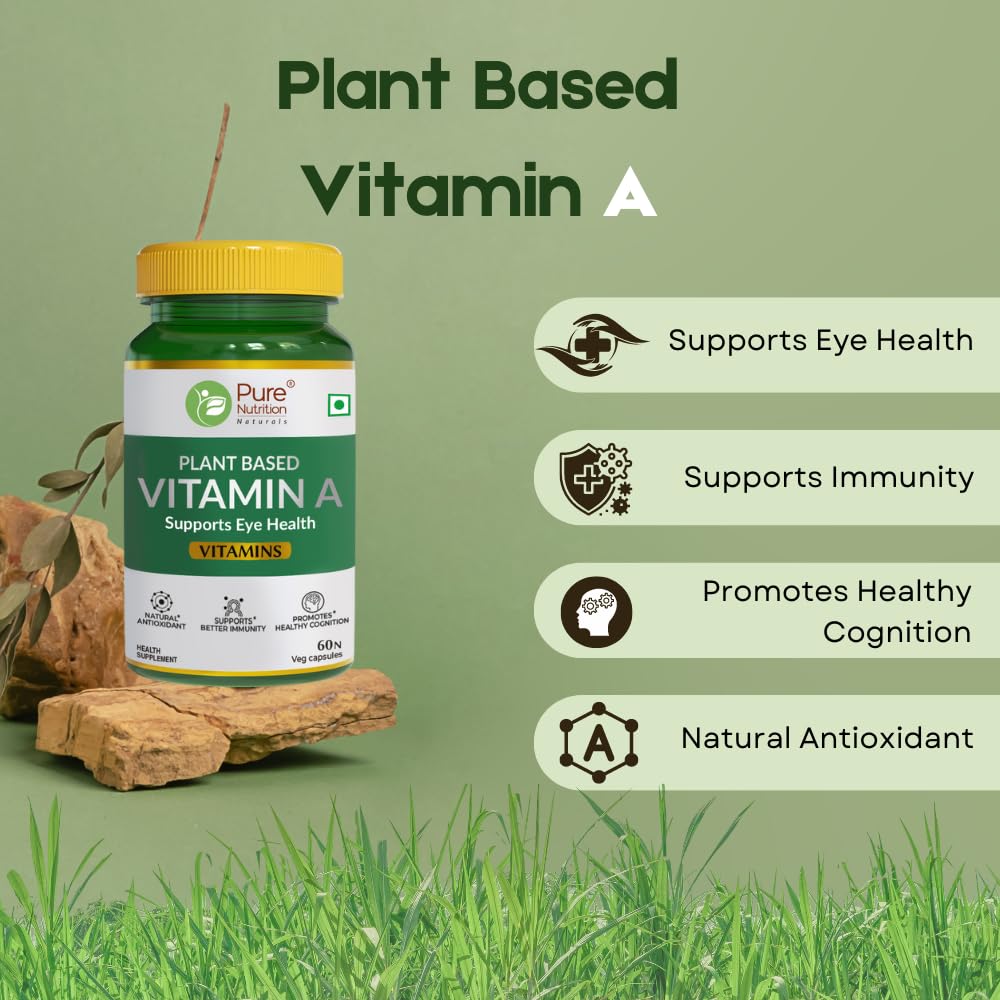 Pure Nutrition Plant - Based Vitamin A Supplement For Men & Women, Supports Healthy Eyesight, Protects Eyes From Night Blindness & Age Related Decline, 100% Natural | 60 Capsules , 100gm 0.2lbs