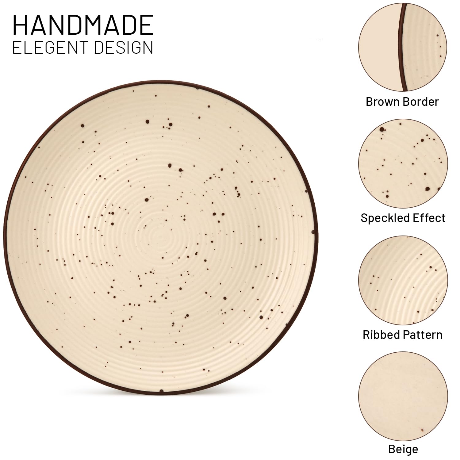 Handcrafted Ceramic Solid Dinner Set Of 12 - Beige | 6 Serving Dinner Plates, 10.6 Inch Each + 6 Small Dinner Bowls, 180ml Each | Stoneware - Dinnerware | Microwave & Dishwasher Safe