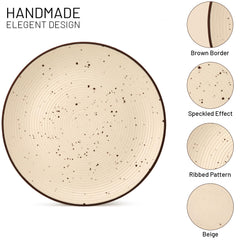 Handcrafted Ceramic Solid Dinner Set Of 12 - Beige | 6 Serving Dinner Plates, 10.6 Inch Each + 6 Small Dinner Bowls, 180ml Each | Stoneware - Dinnerware | Microwave & Dishwasher Safe