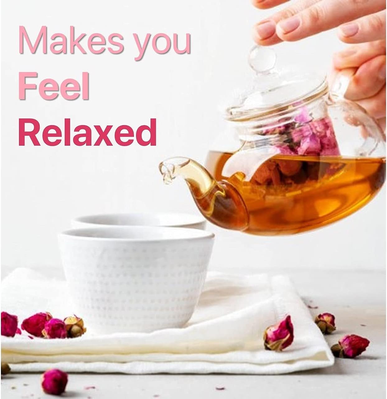 Blue Tea Caffeine Free Rose Buds Flower Herbal Tea - Pack Of 2 X 30gm Pet Jar, 1.05 Ounce Each, 60 Cups | Non-GMO, Flower Based Detox Tea - Gluten Free | Beautiful Hair & Skin