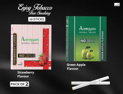 Aarogyam Herbals Pack Of 2 Flavours 100% Tobacco & Nicotine Free Cigarette For Relieve Stress & Mood Enhance Product Green Apple, Strawberry - 10 Sticks X 2 Packets