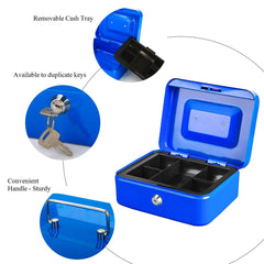 Locking Medium Steel Cash Box With Money Tray, Lock Box, Colour - Blue, Material - Alloy Steel, Special Feature