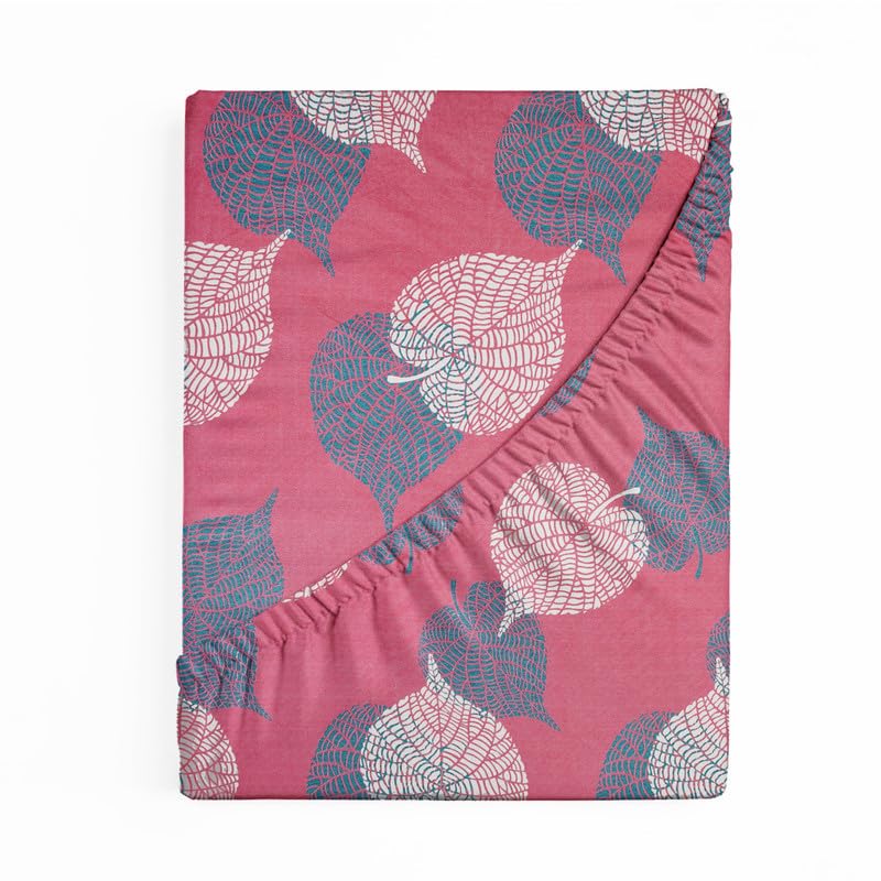 Elastic Fitted Bedsheets With 2 Pillow Covers - Size-78 X72+10 Inches, Pink & Grey | King Size Bed With All Around Elastic 220 TC Super Soft
