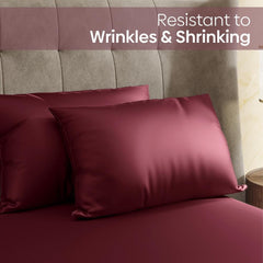 300 TC Premium Double Bedsheet Elastic Fitted For Queen Size | 100 X 90 Inches, Crimson Velvet With 2 Pillow Covers | Skin Friendly Fabric For Everyday Comfort