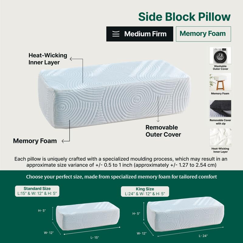 Memory Foam Pillow, Orthopedic Pillow For Sleeping, For Pain Relief, White, King Size - 24 L X 12 W X 5 H Inch | Rectangle Shape, Adjustable Pillow, Lap Pillow, Travel & Portable Pillow