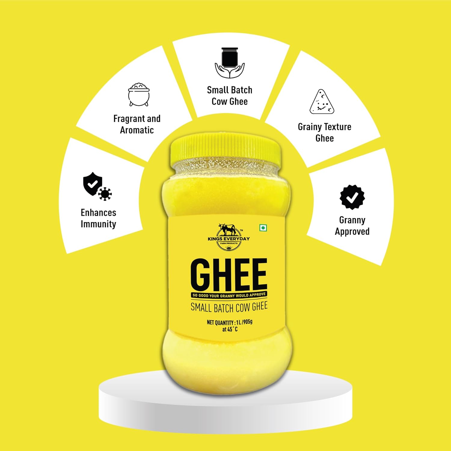 100% Pure Desi Daanedaar Cow Ghee By Kings Everyday | Rich Aroma & Taste Cow Ghee Ideal For Cooking | 1500ml (500ml * 3) 50.7 Ounce | Jar Pack