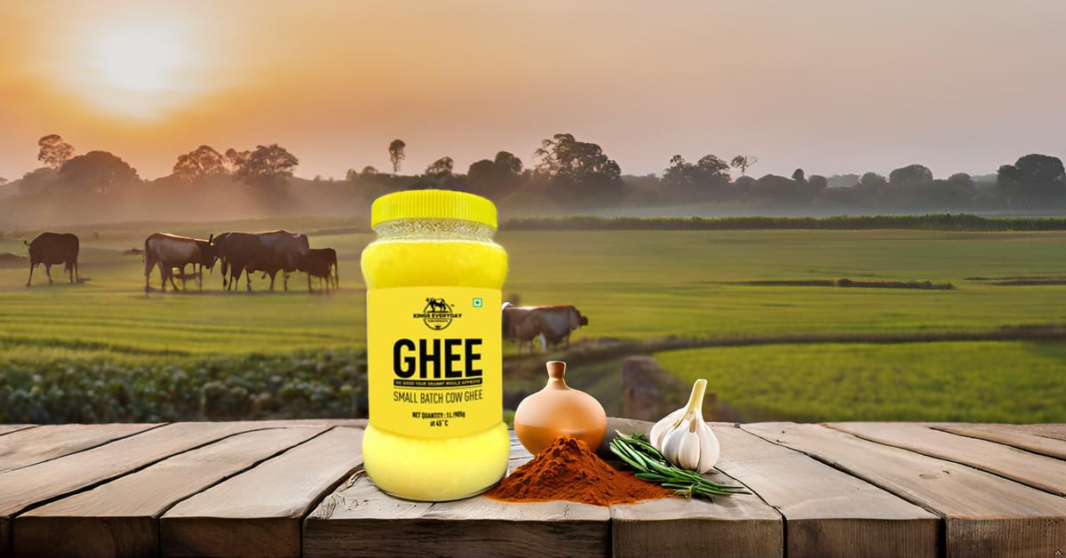 100% Pure Desi Daanedaar Cow Ghee By Kings Everyday | Rich Aroma & Taste Cow Ghee Ideal For Puja | 2 Litre (1 Litr * 2) 67.6 Ounce | Jar Pack