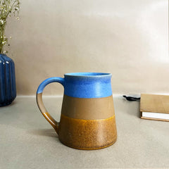 Tri Color Funnel Ceramic Coffee Mug Set Of 2 Pieces - 330ml Each | Studio Pottery Ceramic Mugs For Coffee, Tea, Milk - Microwave Safe & Leak Proof