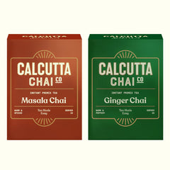 Calcutta Chai Co Instant Tea Premix Masala Chai + Ginger Chai - Pack Of 2 X 210gm, 7.4 Ounce Each, 30 Sachets | Premixed With Milk Solids & Sugar - Just Add Hot Water | High Caffeine