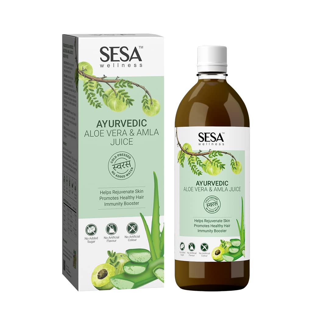 Sesa Ayurvedic Aloe Vera & Amla Juice For Healthy Hair & Skin | Helps Improve Digestion & Immunity No Added Sugar | 1 Litre 2.2lbs