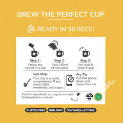 Teafit Unsweetened Instant Saffron Tea Premix - Pack Of 50 Sachets, 700gm, 24.6 Ounce | Premium Milk Tea Premix, Just Add Water - Strong Home Like Kesar Chai | Low Caffeine