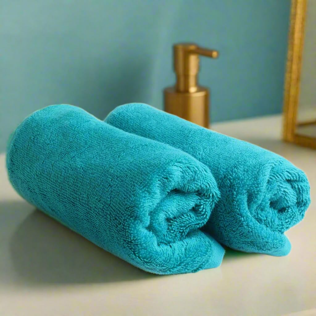 Heelium Bamboo Hand Towel 600 Gsm | Ultra Absorbent & Anti-Bacterial 3x Softer Than Cotton Towels | Pack Of 2 - Teal