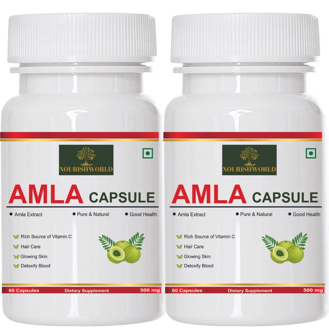 Nourishworld Amla Capsules Health Booster, Rich In Antioxidants, Provides Protection Against Infections, Pure Herbs | 60 Capsules, 100gm 0.2lbs, Each Pack Of 2
