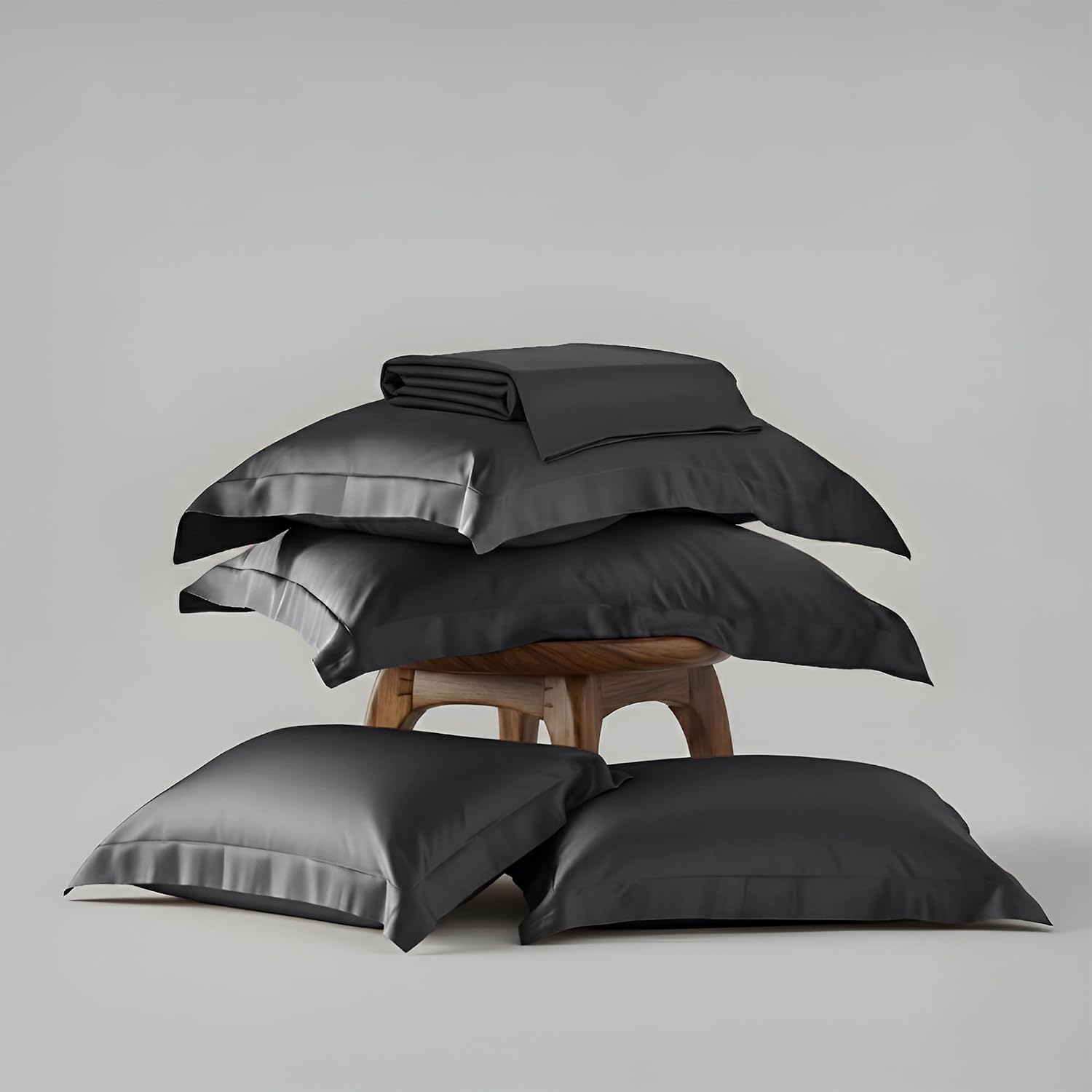 1 Flat Bedsheet King Size With 4 Pillow Cover - 108 X 108 Inches, Dark Grey | Wedding, Bedroom, Date Night Collection | 300 Thread Count