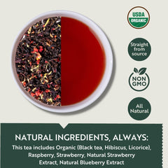 Luxmi Estates Hibis-Kiss Black Tea - 30gm, 1.05 Ounce, 15 Tea Bags | USDA Certified Organic Hibiscus Strawberry Black Tea - High Caffeine Black Tea | Additives Free Loose Leaves, Rich In Antioxidants