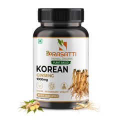 Prasatti Herbal Organic Korean Red Ginseng 1000mg Supports Energy, Vitality & Strength, For Men & Women | 90 Veg Capsules 150gm 0.3lbs