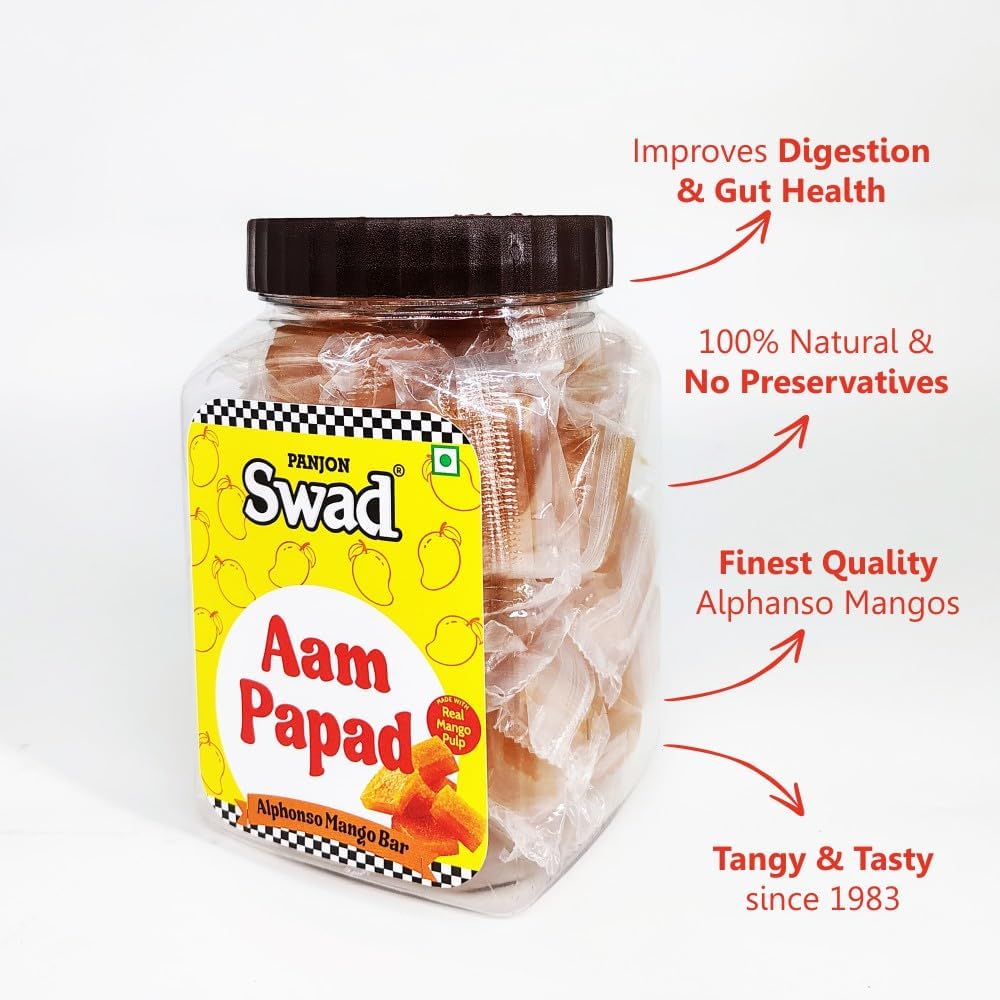 Panjon Swad Aam Papad Candy 800gm, (400gm *2) | Sweet Mango Flavor Treats) | Jar Pack