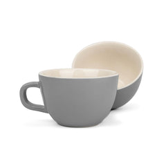 Large Ceramic Coffee Cup Set Of 2 - Grey, 300ml Each | Cappuccino Cup With Glossy Finish - Large Ceramic Coffee Cup | Premium Stoneware Coffee Cup - Microwave Safe