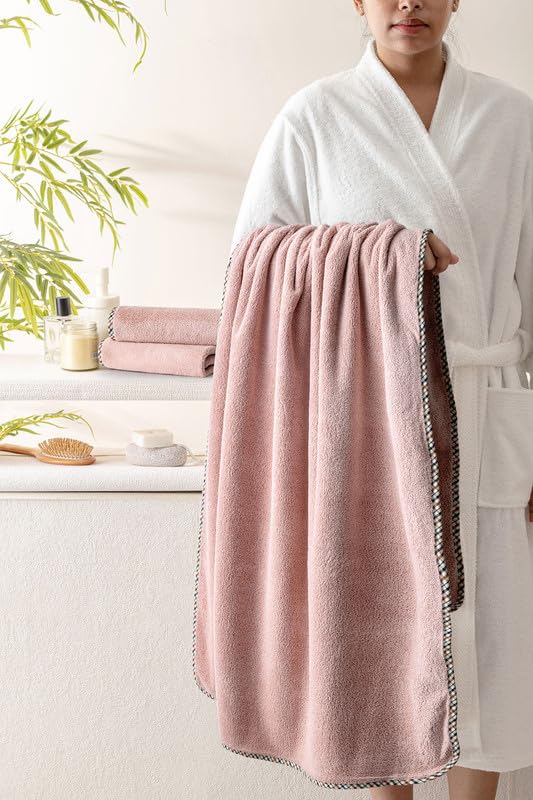 Spread Spain Microfiber Coral & Hand Towel 300 Gsm | Super-Soft Durable & Quick Drying Bath Towlels Gift Items (Rose)