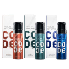 Wild Stone Code Steel, Copper & Titanium Body Perfume 450ml 15.2 Fl.oz. For Men Pack Of 3 | Best Office Wear Fragrance