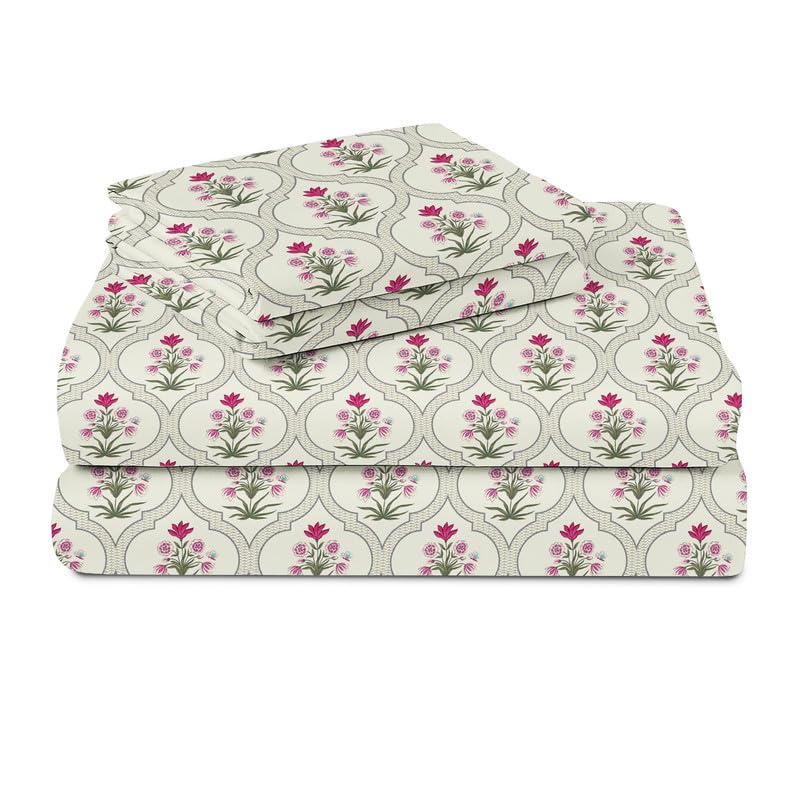 Double Bedsheet With Two King Size Pillow Covers - 90 X 100 Inches, Almond & Pink | 100% Cotton Feel Soft Breathable Wrinkle Free | Ideal For Daily Use Home