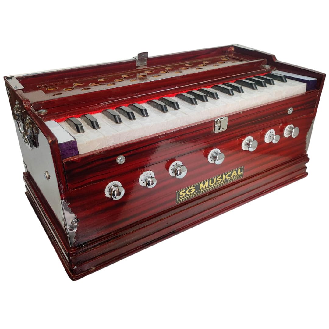 Musical Instrument Harmonium - 7 Stopper, 39 Keys, 3 1/4 Octave, Double Bellow, Two Reeds (Base- Male) | Compact & Portable Design