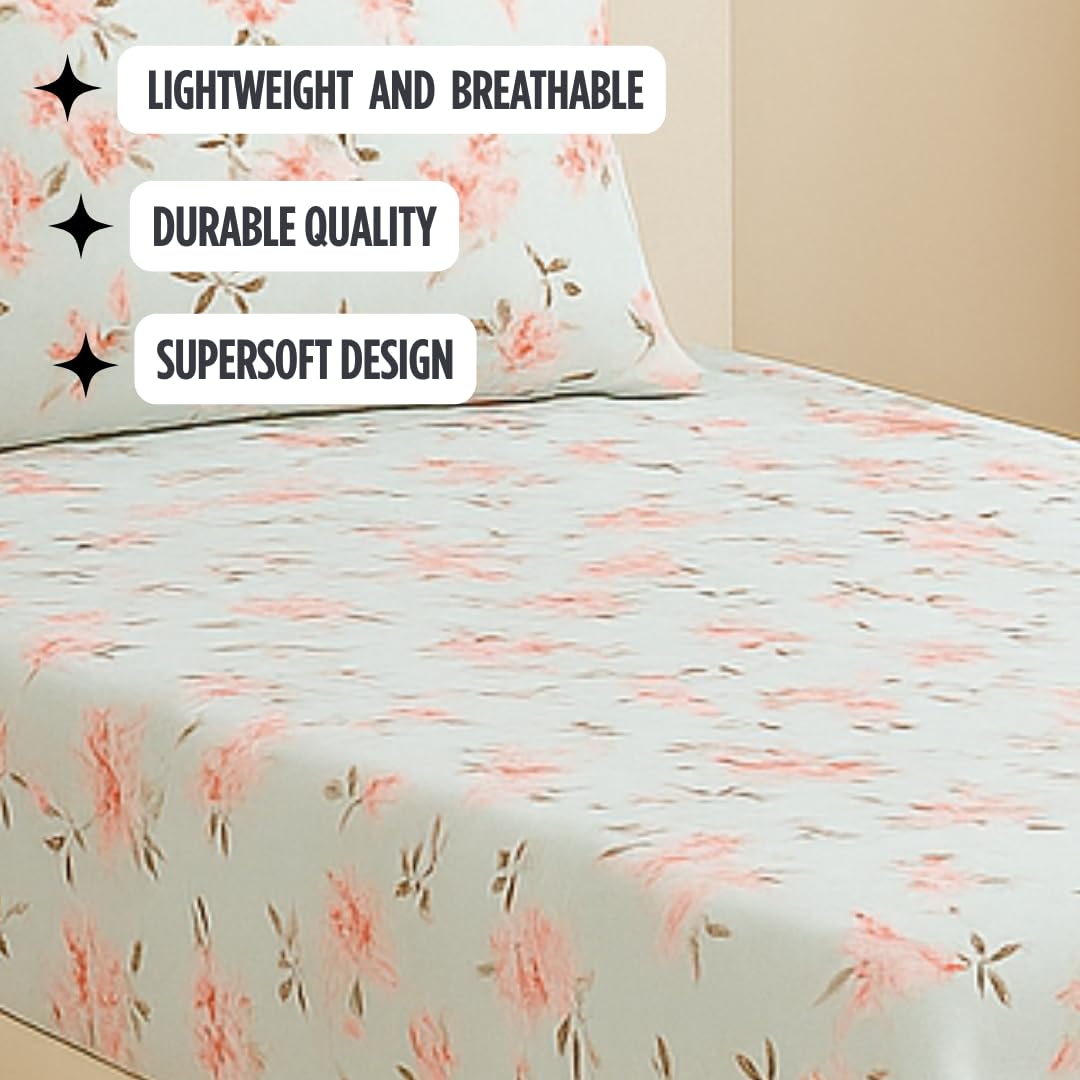 Bedsheet For Single Bed With 1 Pillow Cover - Size 90 X 60 Inches, Sky Blue | Soft Touch Cotton Fabric-Comfortable & Durable | Elegant Printed Bedding Set For Daily Use