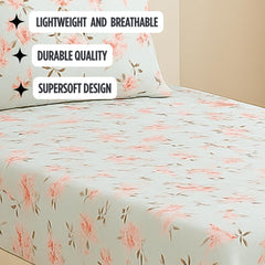 Bedsheet For Single Bed With 1 Pillow Cover - Size 90 X 60 Inches, Sky Blue | Soft Touch Cotton Fabric-Comfortable & Durable | Elegant Printed Bedding Set For Daily Use