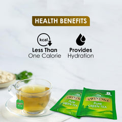 Twinings Pure Green Tea - 20gm, 0.7 Ounce, 10 Enveloped Tea Bags | Low Calorie Tea For Stress Relief & Sleep - Caffeine Free Herbal Infusion Tea