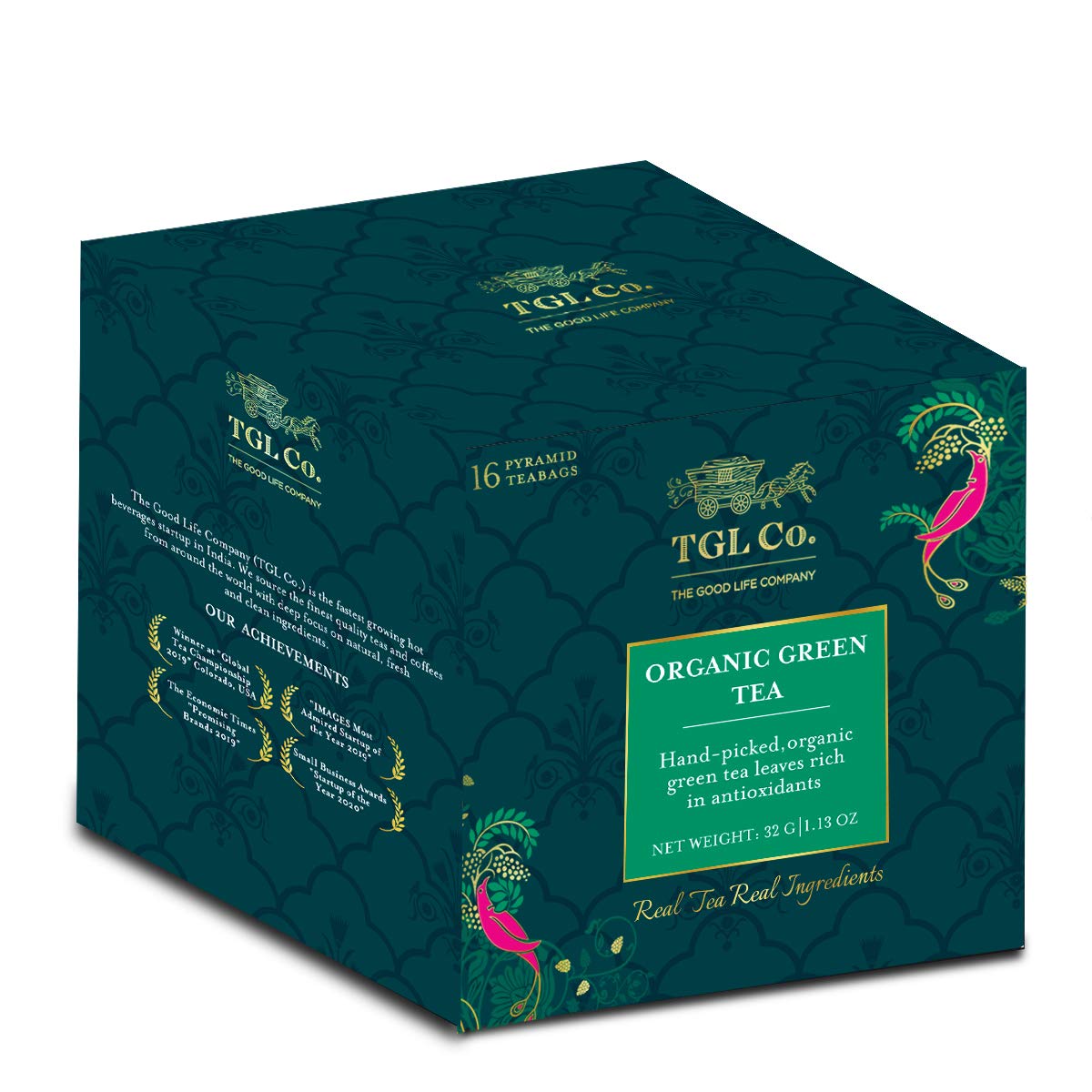 TGL Co. Organic Green Tea - Pack Of 3 X 16 Pyramid Tea Bags, 96gm, 3.3 Ounce | Rich In Anti Oxidant, Improve Digestion - Medium Caffeine, No Artificial Flavor