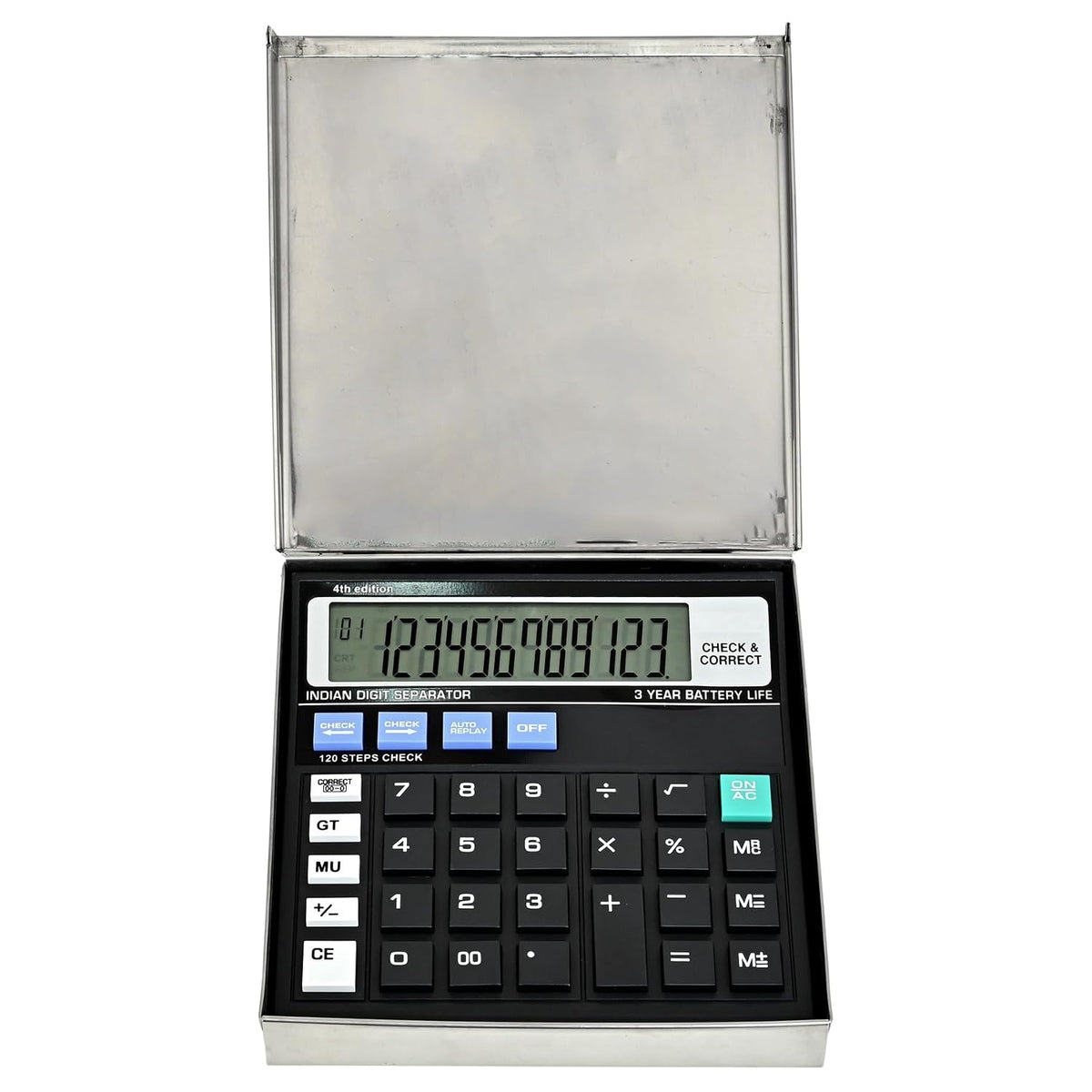 Steel Protective Box with Basic Calculator 12 Digit Display Calculator (Single Pack)