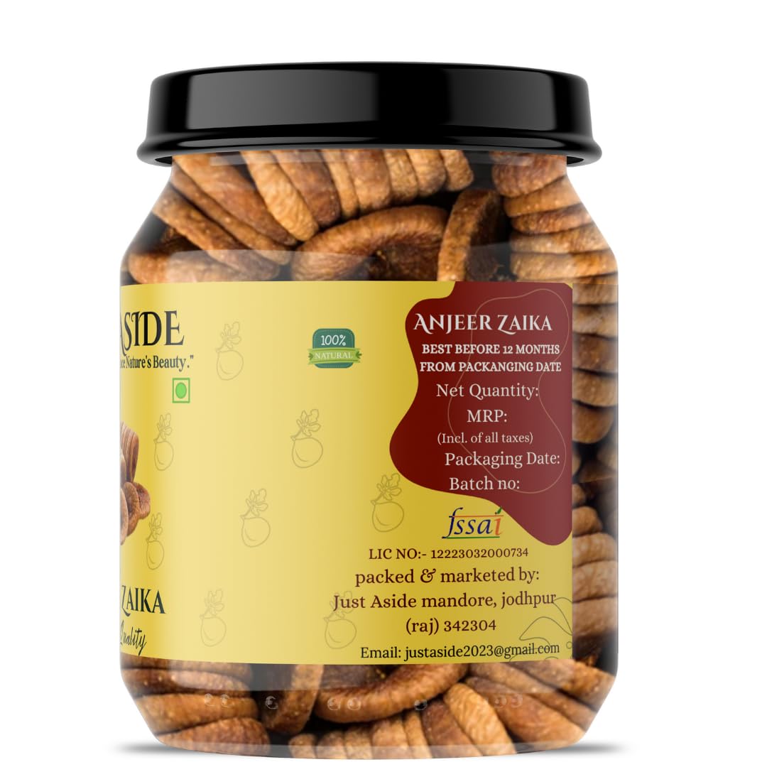 Premium Afghani Anjeer Zaika Figs By Just Aside 500gm, | Handpicked Sun Dried Organic High In Fiber Vitamins, & Minerals Dried Figs Jar Pack | 17.6 Ounce