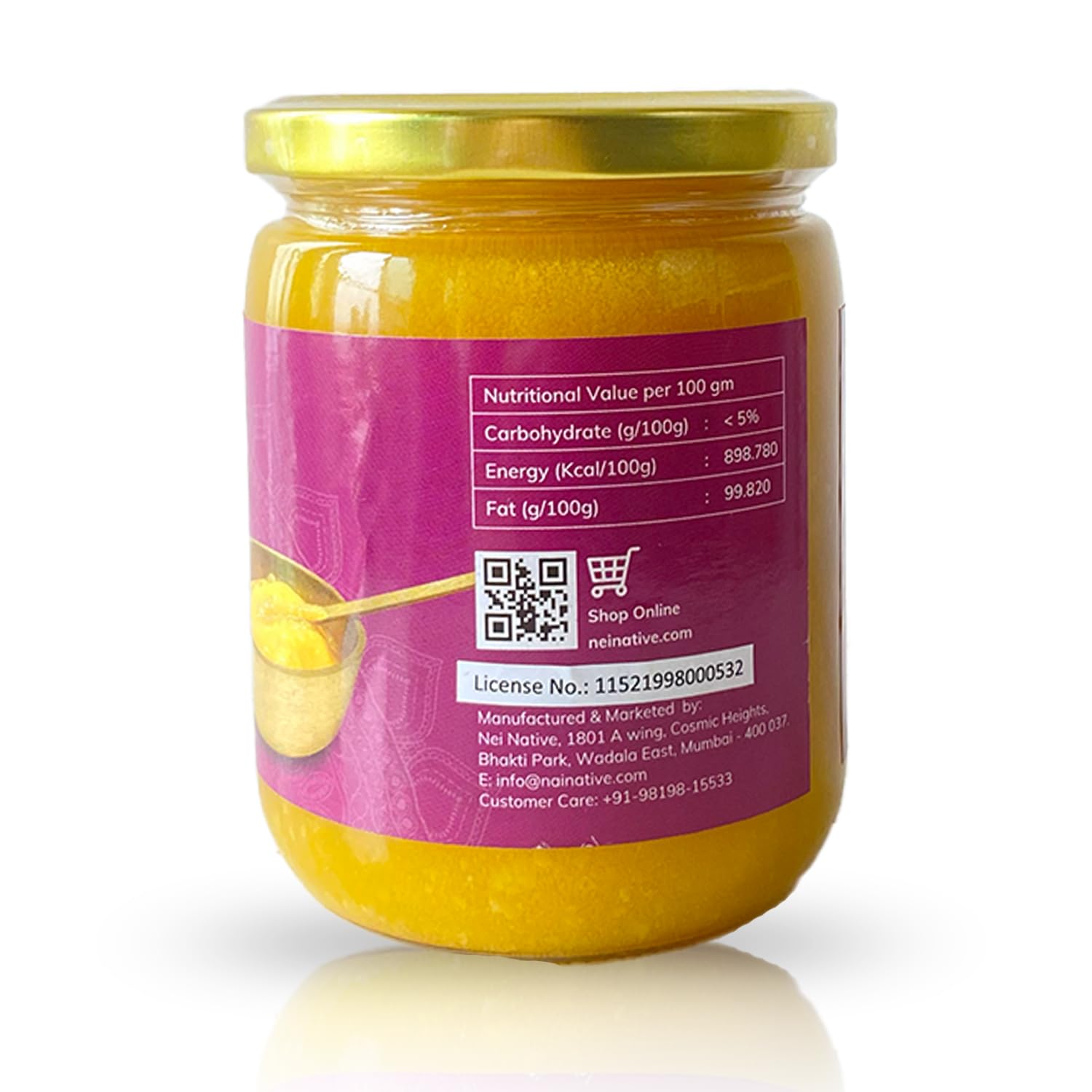 100% Pure A2 Desi Cow Ghee By Nei Native | Rich In Nutrients & Healthy Desi Cow Ghee Perfect For Hair | (500ml) 16.9 Ounce | Jar Pack