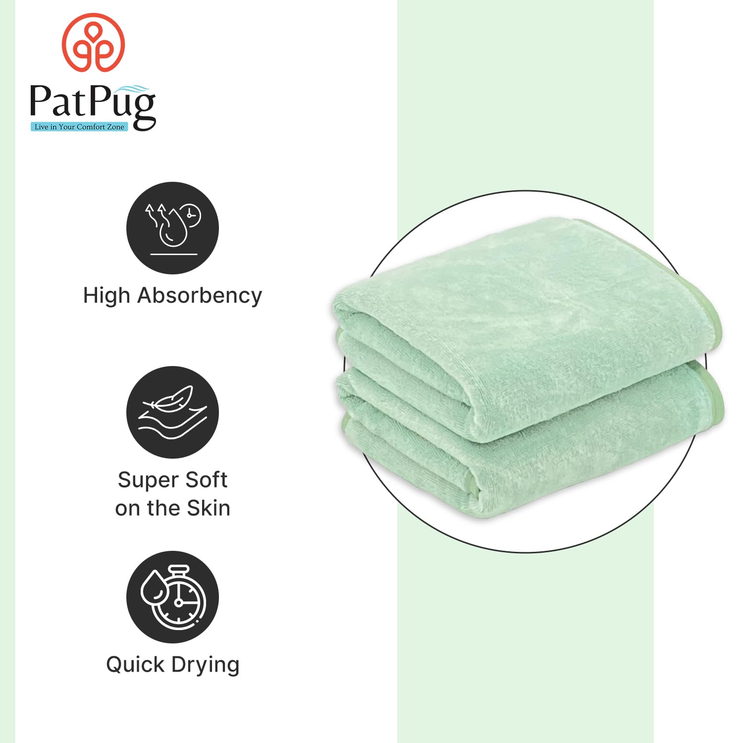 Patpug Ultra Soft Microfiber Hand Towel 400 | Comfortable, Fade Resistant, Highly Absorbent, Quick Drying Towel (Light Green) - 2 Piece