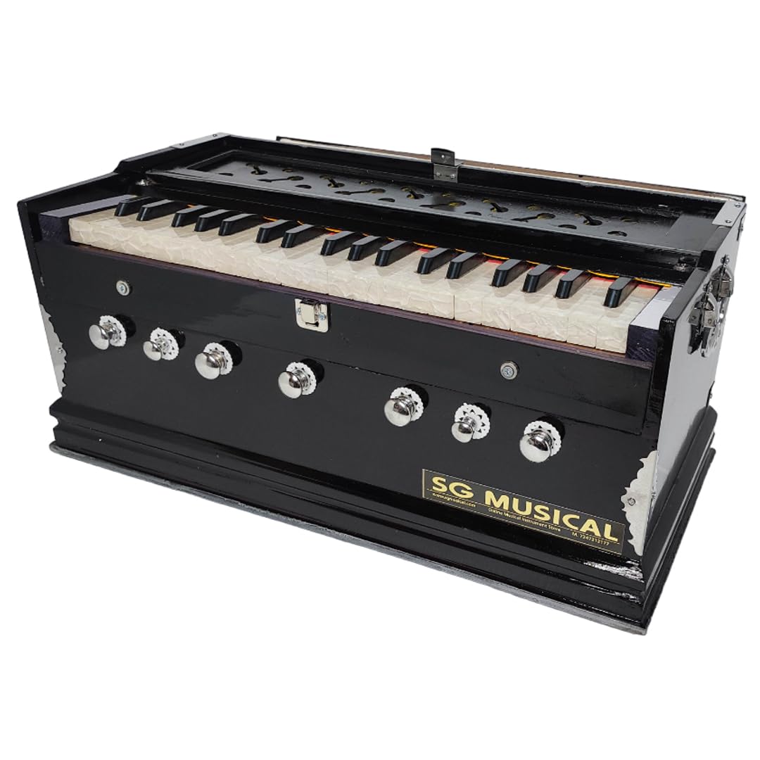 Musical Instrument Harmonium - 7 Stopper, 39 Keys, 3 1/4 Octave, Double Bellow, Two Reeds (Base- Male) | Two Side Carry Handle