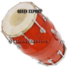 18 Bolt Tuned Dholak Drum Made With Mango Wood - Brown | Perfectly Symmetric Round Dholak - Dholak For Festival, Wedding, Satsang | Nut & Bolt Fitting On Bass & Tune Head Side