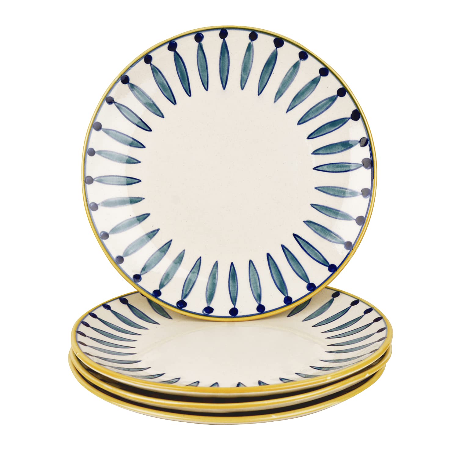 Hand Painted Ceramic Dinner Serving Plates Set Of 4 - White & Blue, 10 Inches | Full Plates - Ceramic Platter - Kyoto Collection