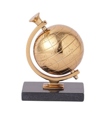 Handcrafted Miniature Metal Earth With Black Marble Base, Mini Globe For Home Decor, World Globe, Accessories For Table, Desk, Showpiece | For Office, Shelves & Gifting (Gold) Pack Of 1