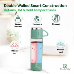 Stainless Steel Vacuum Insulated Flask With Drinking Mug - Green, 500ml | Double Walled, Hot & Cold Temperature, Leak Proof, BPA-Free