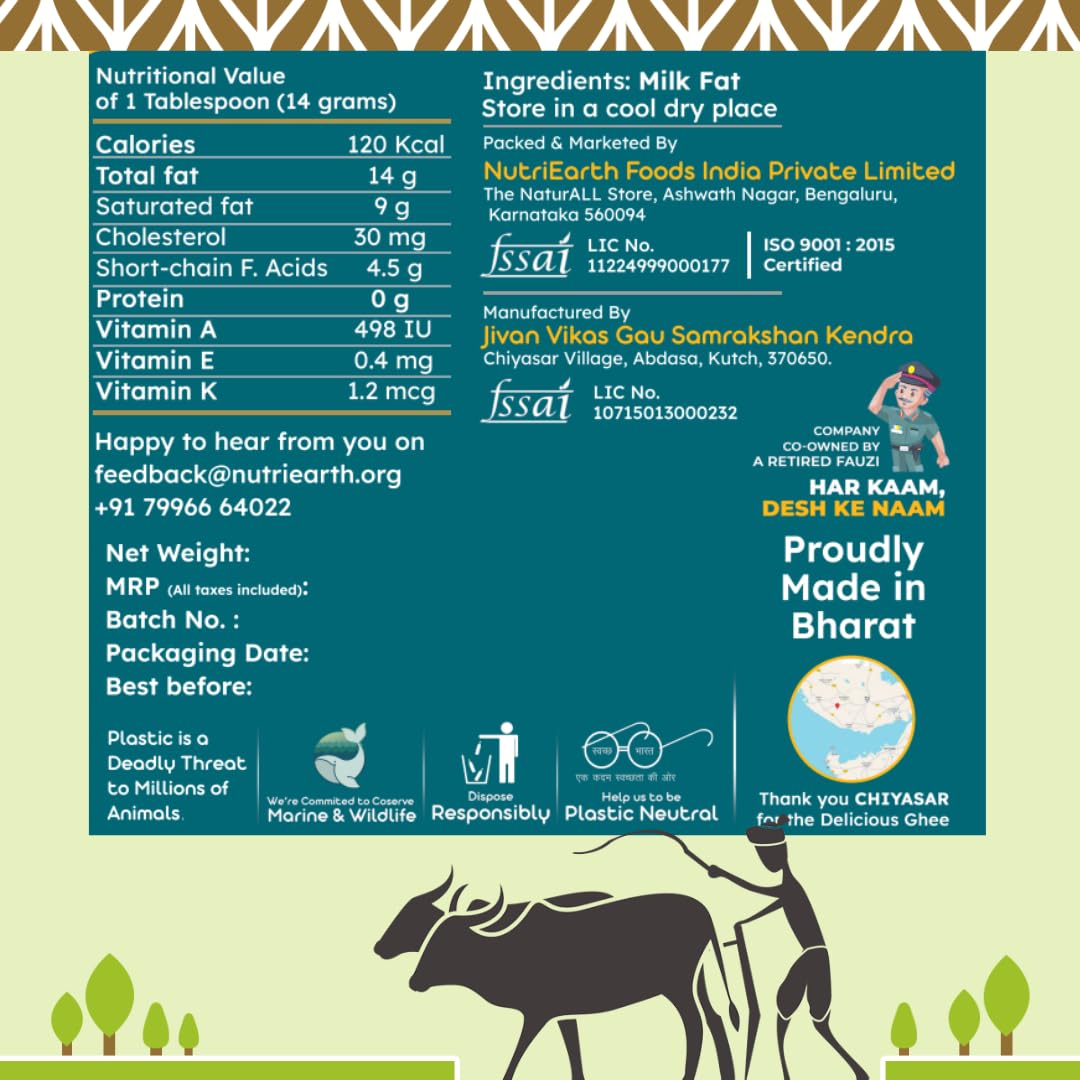 Organic A2 Kankrej Cow Ghee By Nutri Earth | Nutrient Rich In Protein FIber Healthy Desi Cow Ghee For Dishes | 1.5 Litre (500ml * 3) 50.7 Ounce | Jar Pack