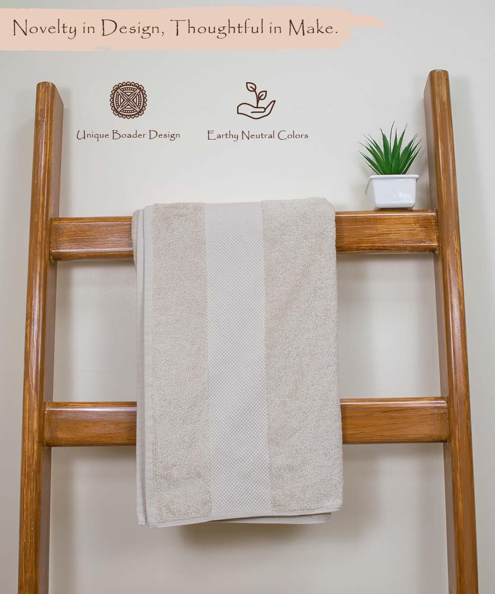 Rangoli Soft Absorbent Durable Towels Earthly Egyption Cotton Plush Oversized Large Size Bath Towel 1200 Gsm (Beige)- Pack Of 2