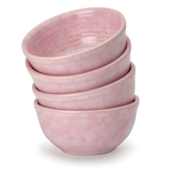 Reactive Glazed Ceramic Serving Dinner Bowl Set Of 4 - 180ml Each, Pastel Pink | Microwave & Dishware Safe - Serving Katori Set
